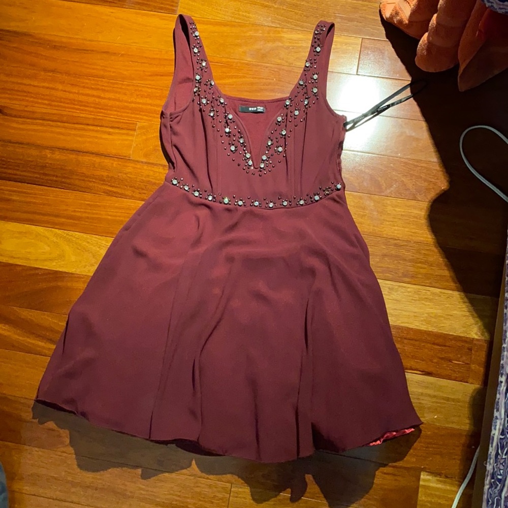 Topshop burgundy embellished dress